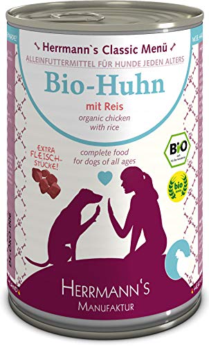 Herrmanns Bio Hundefutter Huhn Menu 1 mit Reis, Karotte, Leinoel 400 g, 12er Pack (12 x 400 g)